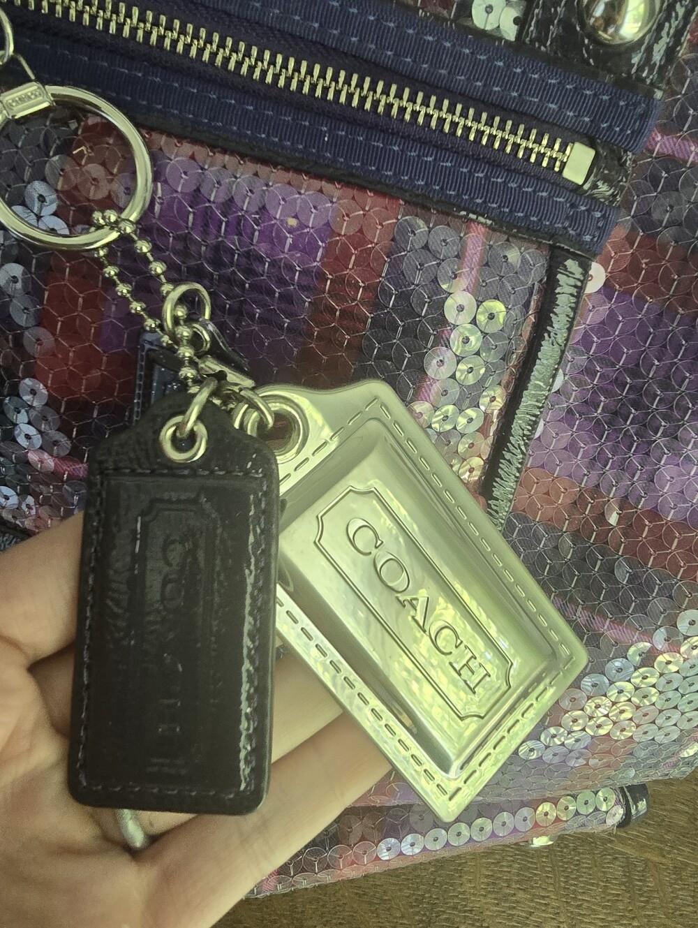 Coach Poppy Sequined Tartan XL Bag. Rare 15890 Excellent Shape. 3 Hang Tags, Y2k - Picture 7 of 16